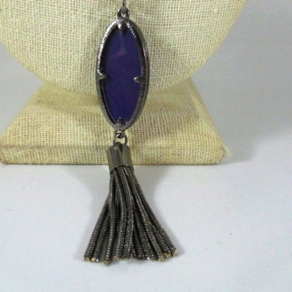 Purple oval stone Fringe Pendant Gun Metal Necklace - Picture 2 of 2